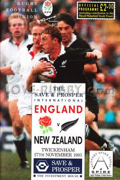 1993 England v New Zealand  Rugby Programme